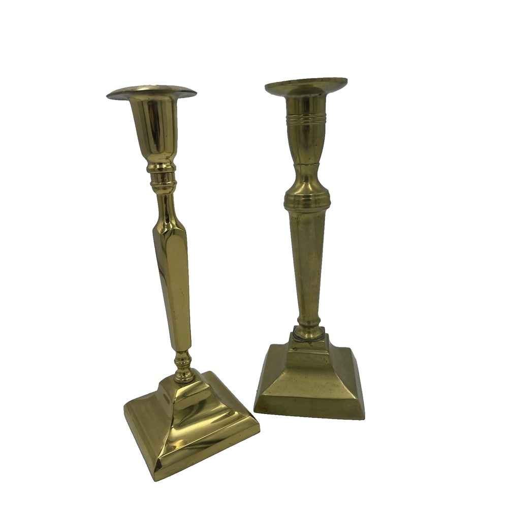 Set Of 2 Mix‎ Matched  Vintage Solid Brass Candlesticks 9" Candle Holders